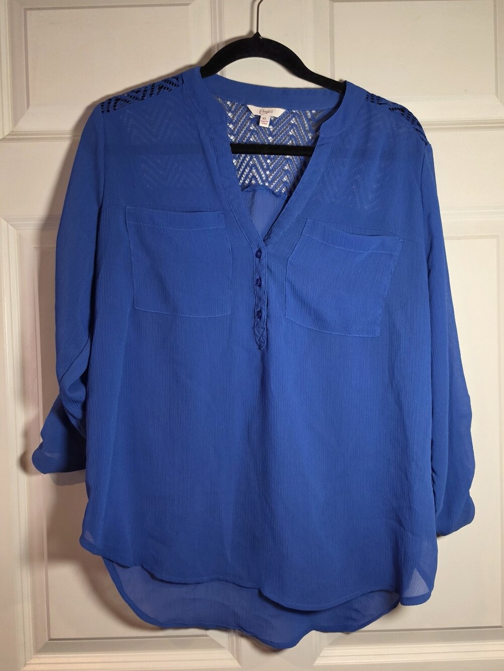 Candies Cobalt Blue V-Neck Semi Sheer Blouse XL